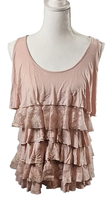 Blusa rosa sin mangas con volantes cuello redondo talla XL Almost Famous Y2K para mujer Foto 1 de 4