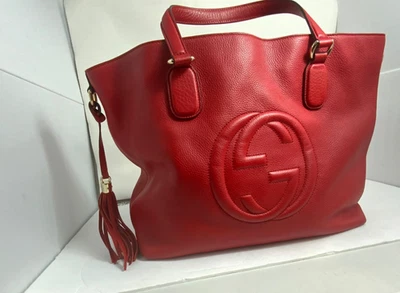 GUCCI $1590 WOMENS SOHO RED LEATHER GG CROSSBODY PURSE TOTE BAG ITALY - Image 1 of 4