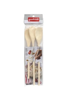 GoodCook 3-Piece 10" and 12" Natural Hardwood Stirring Spoons Set Brown New - Image 1 of 4