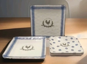 Susan Winget Urban Farmhouse Rooster Blue Polka Dots. 1 Dinner, 1 Salad Plate - Picture 1 of 7