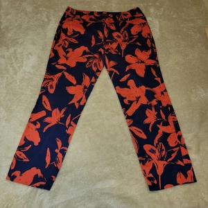 Zac & Rachel Slim Leg Ankle Pants Sz 10 Blue Red Floral Patterned Excellent ￼ - Picture 1 of 12