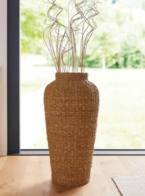 große Deko Vase aus Seegras Bodenvase 70 cm, Blumenvase Trockenblumen Gras Äste - Bild 1 von 3