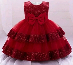 Shein Burgandy Tulle Cake Solid/Sequins Sleeveless Bowknot Lined Dress 9-12 Mos - Picture 1 of 23