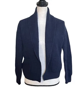Minnie Rose Cropped Cardigan Sweater Large Navy Blue Open Wool Cashmere Boxy - Picture 1 of 11