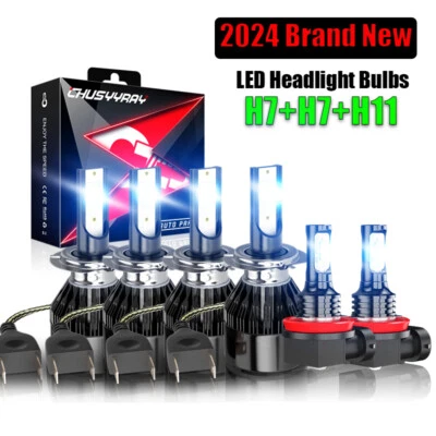Combo LED Headlight Fog Light Bulbs Kit 6000K For BMW 328i 325xi 330xi 2002-2006 - Image 1 of 4