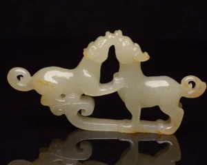 Certified 100% Natural Hetian OLD jade 2-LUCK-Dog Statues Qing dynasty - Picture 1 of 7