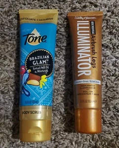 2pc Tone Brazilian Glam Body Scrub & Sally Hansen Airbrush Legs Illuminator - Picture 1 of 5