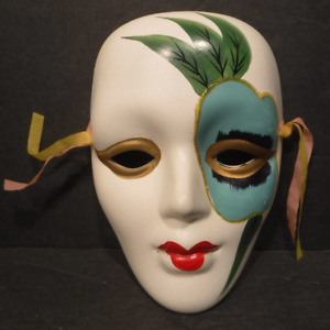 Vintage New Orleans Mardi Gras Clay Ceramic Hanging Decorative Fancy Face Mask