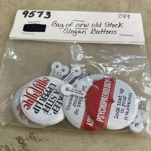 Bags Of Vintage “old” But New In Bag Fold Back Buttons, Slogan Buttons - Picture 1 of 5