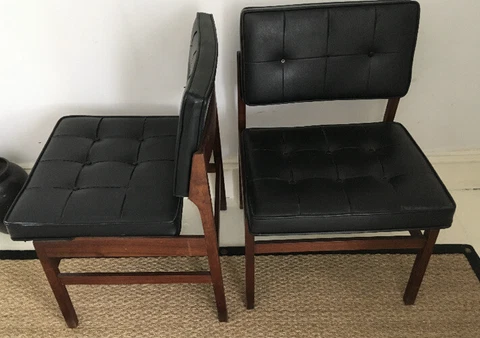Hibriten Wood & Faux Black Leather Mid Century Modern Chairs PAIR 2 Cover