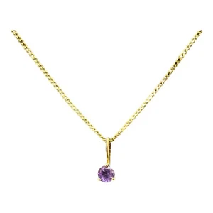 9ct 9k Yellow Gold Natural Purple Amethyst Round Shaped Solitaire Pendant. New - Picture 1 of 6