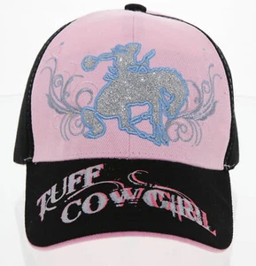NEW! WESTERN TUFF COWGIRL COW GIRL GLITTER HORSE CAP HAT BLACK PINK - Picture 1 of 4