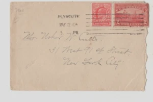 PLYMOUTH ENGLAND TO NEW YORK 1910, MIXED FRANKING WITH 2c U.S. HUDSON-FULTON - Picture 1 of 2