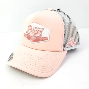 Adidas NHL St Louis Blues Hockey Adult Pink White Foam Trucker Snapback Hat - Picture 1 of 7