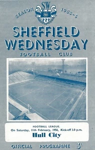SHEFFIELD WEDNESDAY V HULL CITY ~ 11 DE FEBRERO DE 1956 ~ MUY BUEN ESTADO - Imagen 1 de 1