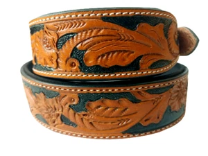 Shwaan  Leather Dog Tooled Collar Padded  Florals Size M 13"-17" Christmas Day - Picture 1 of 6