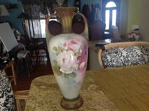 Antike um RH Royal Wettina Österreich handbemalte Rosen 15,75" Vase wunderschön - Bild 1 von 7