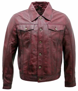 Camisa de mezclilla para hombre Trucker calce ajustado informal de cuero borgoña  - Imagen 1 de 7