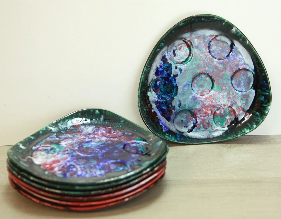 Lot de 7 assiettes à escargots en grès de Morvan - coloris mouchetés multicolore - Photo 1/4