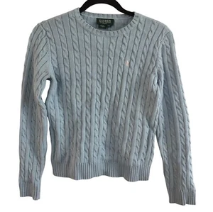 Suéter Lauren Ralph Lauren Petite Azul Claro Tejido con Cable P/S 100% Algodón Crew Ne - Imagen 1 de 5