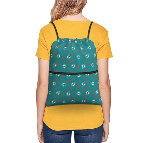 Miami Dolphins Fans Drawstring Zipper Backpack Waterproof Travel Backpack Cover