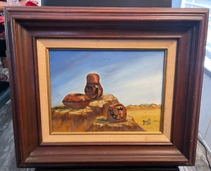 Native American vintage pottery oil painting signed - Picture 1 of 7