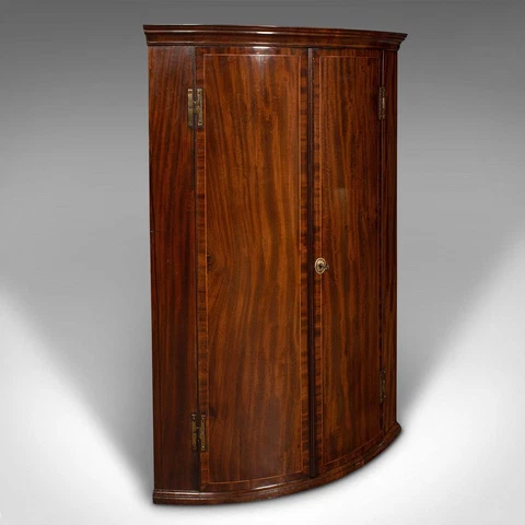 Antique Corner Cabinet, English, Bow Front, Wall Cupboard, Georgian, Circa 1780 Cover