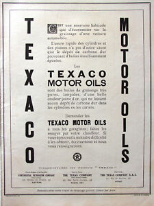 AD PRINT Original 1924 TEXACO MOTOR OILS CONTINENTAL PETROLEUM COMPAGNY -- TEXAS