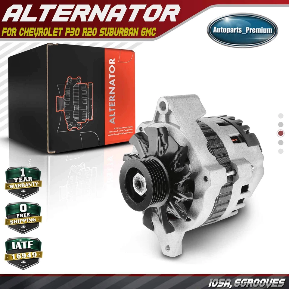 Alternador para Chevrolet P30 R20 Suburban GMC V3500 105A 12V CW 6 ranhuras polia - Imagem 1 de 4