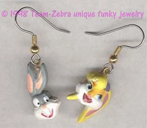 Funky Cartoon Love BUGS LOLA BUNNY EARRINGS Looney Tunes Novelty Charm Jewelry - Picture 1 of 2