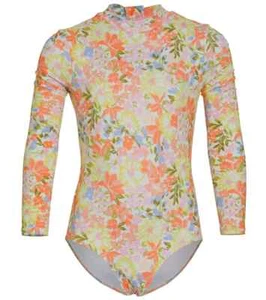 Billabong L96855 Girls Multi Floral Windsong Long Sleeve Swimsuit Size 7 - Picture 1 of 4