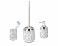 WENKO 3er Set Bad Accessoires Seifen Spender Zahn Becher Bürsten Garnitur BAROCK