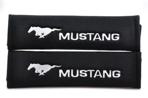 2 pcs (1 PAIR) Ford Mustang Embroidery Seat Belt Cover Pads (White on Black pads - Picture 1 of 1