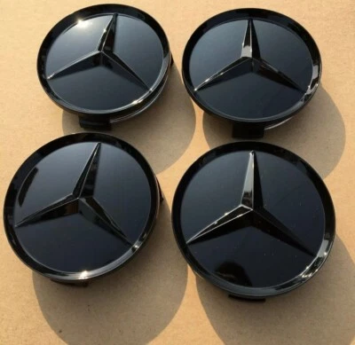 Mercedes Benz Black Glossy alloy wheel center caps hubcaps 75mm - Image 1 of 4