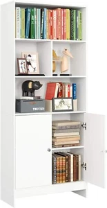 ✅ Libreria Bianca in Legno con Doppia Anta + Ripiani per Salotto Studio - Foto 1 di 8