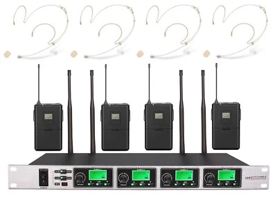 Wireless Microphone System 4 Channel UHF4 Headset Condener Beige Headworn mike - Image 1 of 2