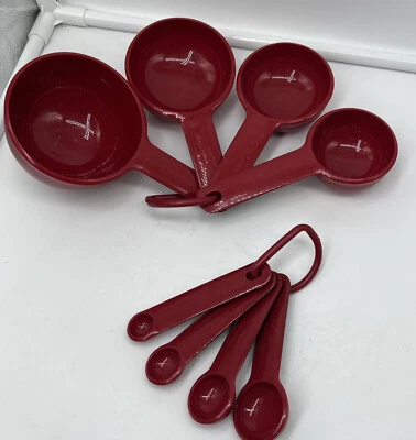 KitchenAid 8 Piece Measuring Cup & Spoon Set Red Rubber Grip Cooking Dishwasher - Image 1 of 4