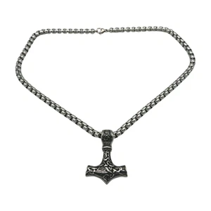 Thor Hammer Kette Mjölnir Anhänger Biker Halskette 304 Edelstahl Viking Schmuck - Bild 1 von 3