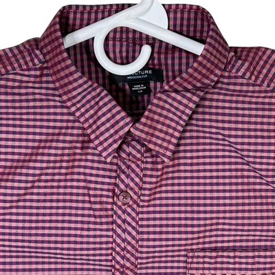 Structure Mens Checked Button Down Long Sleeve Modern Fit Shirt Large Red Purple - Image 1 of 4