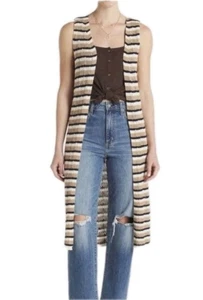 NUEVO SIN ETIQUETAS VIGOSS Kampala 1X Crochet Long Line Plumero Rayas Suéter Chaleco Abertura Lateral - Imagen 1 de 9