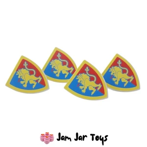 LEGO Knight Shields 4x NEW Yellow Lion Blue/Red Halved Triangular Pieces W72 - Picture 1 of 2