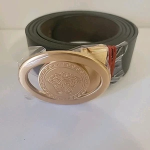 Men's New Black Faux Leather Belt with Gold Buckle Casual Dress Jeans - Picture 1 of 7