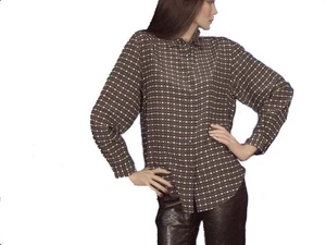 Neu mit Etikett Classic Riva Damenbluse grau/cremefarben quadratisches Muster, Medium 100 % Seide - Bild 1 von 5