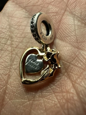 Pandora S925 ALE Love Forever Heart Dangle Charm – Gold-Tone & Silver – Retired - Image 1 of 3