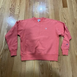 Champion Drawstring Reverse Weave Pullover Sweater Salmon Pink Sz Large - Picture 1 of 5