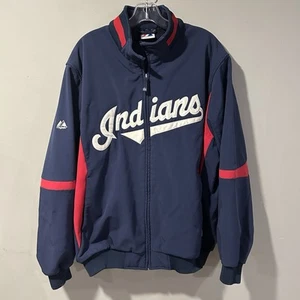 Vintage Cleveland Indians MLB Therma Base Jacket Navy Blue Majestic - Picture 1 of 8