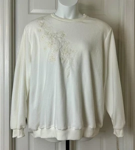 Alfred Dunner Pullover Pulli Damen 3X Elfenbein Bestickt Blumen Rundhals Neu - Bild 1 von 18