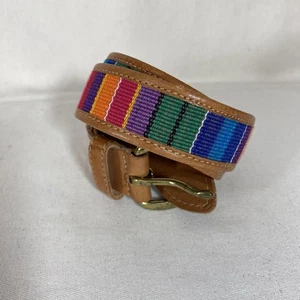Woven Cotton Genuine Leather Guatemalan Belt Youth M/L - Picture 1 of 8