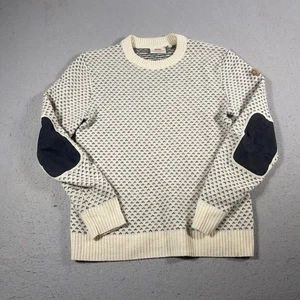 Fjällräven Ovik Nordic Pullover Herren M Wolle Creme Muster Strick Ellenbogen Patches Warm - Bild 1 von 10