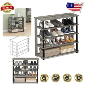 Versatile 5 Tier Shoe Organizer in French Oak Grey - Holds 12 Pairs Efficiently - Picture 1 of 7